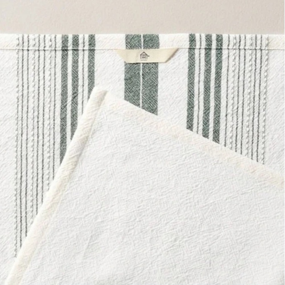 Hearth & Hand Magnolia Flour Sack Kitchen‎ Towel Dishtowel Green & Cream Stripes